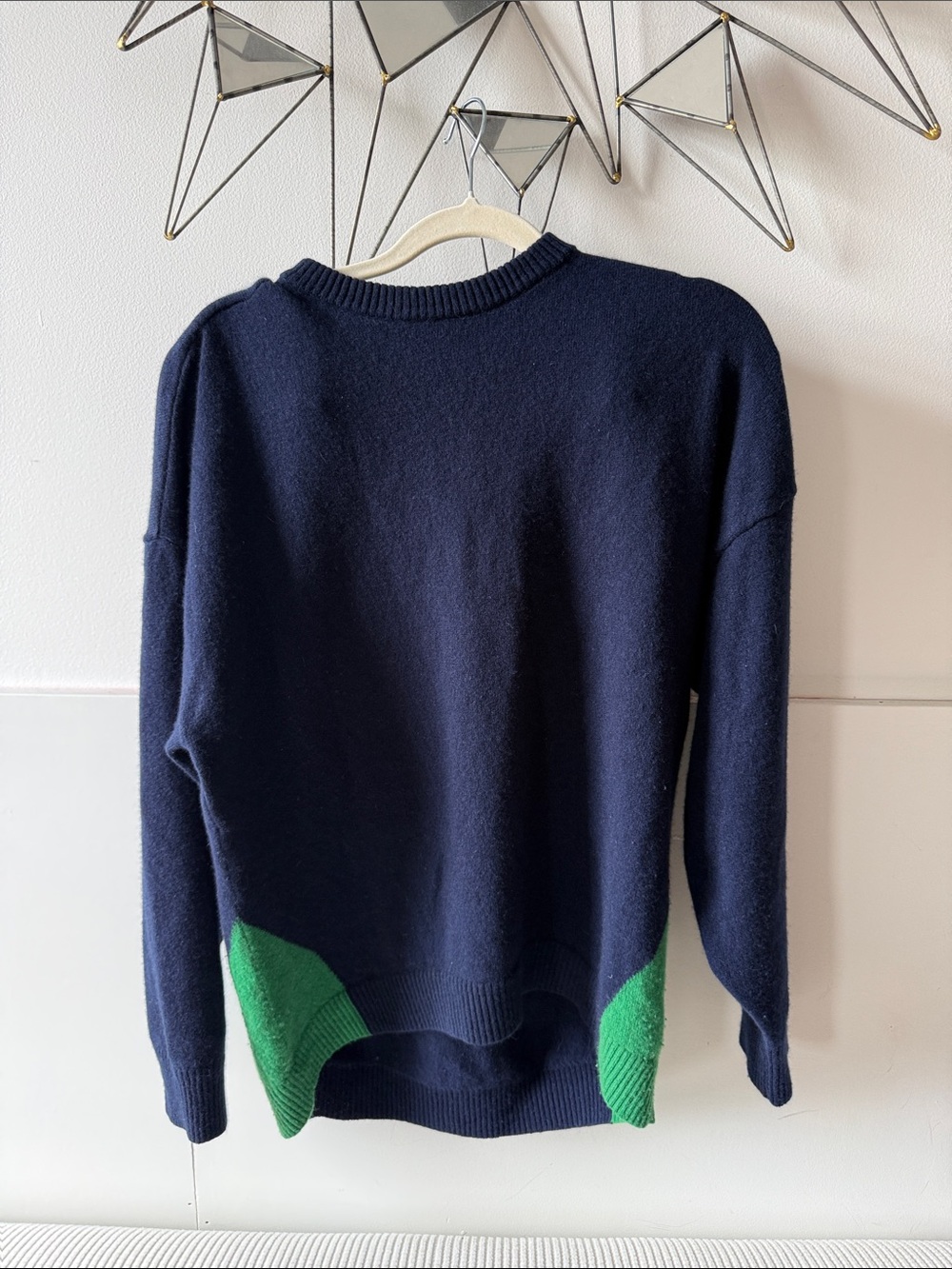 Cynthia Rowley cashemer Navy Crewneck Sweater with Green Panels